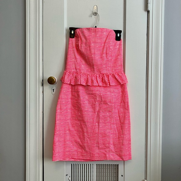 LILLY PULITZER Lowe Dress pink gingham size 4 strapless - Picture 3 of 6